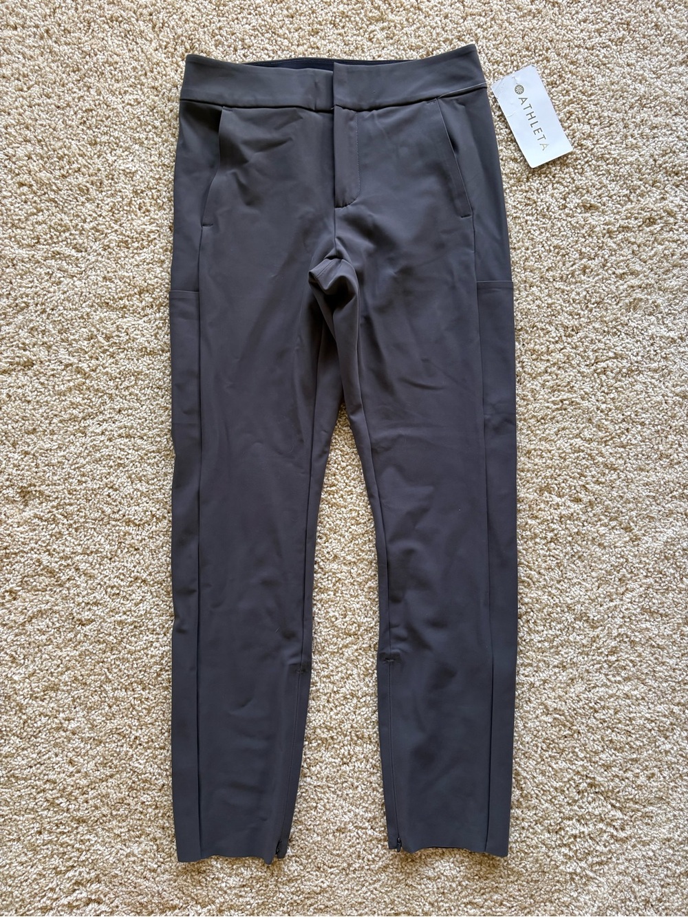 NWT Athleta Womens 4 Stellar Trouser High Rise Ankle Zip Pants Charcoal Grey